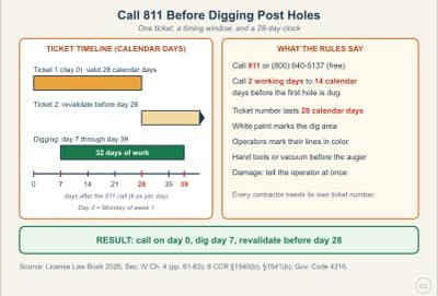 Lesson diagram: Before You Dig Post Holes: The 811 Ticket and Marking Rules