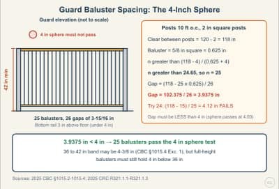 Lesson diagram: Guard Height and Baluster Spacing: The 4-Inch Sphere