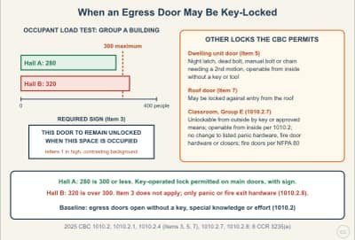 Lesson diagram: When Can an Egress Door Be Locked? Key Locks, Dwelling Doors and Classrooms