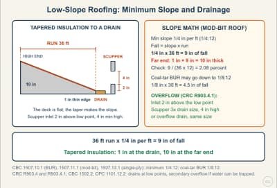 Lesson diagram: Low-Slope Roofing: Minimum Slope and Drainage