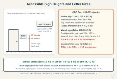 Lesson diagram: Accessible Signs: Tactile Letters, Braille and Character Height (CBC 11B-703)