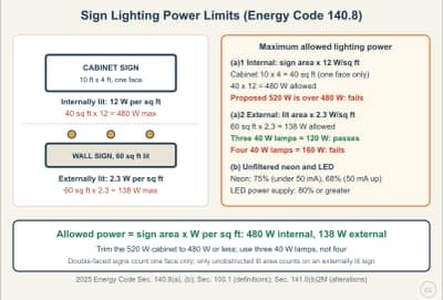 Lesson diagram: Sign Lighting Power Limits (Energy Code Sec. 140.8)